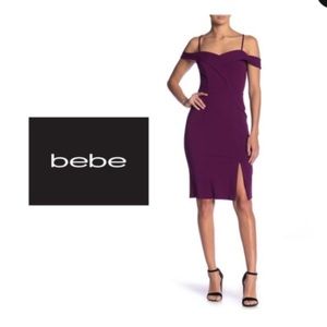 Bebe off-shoulder plum dress